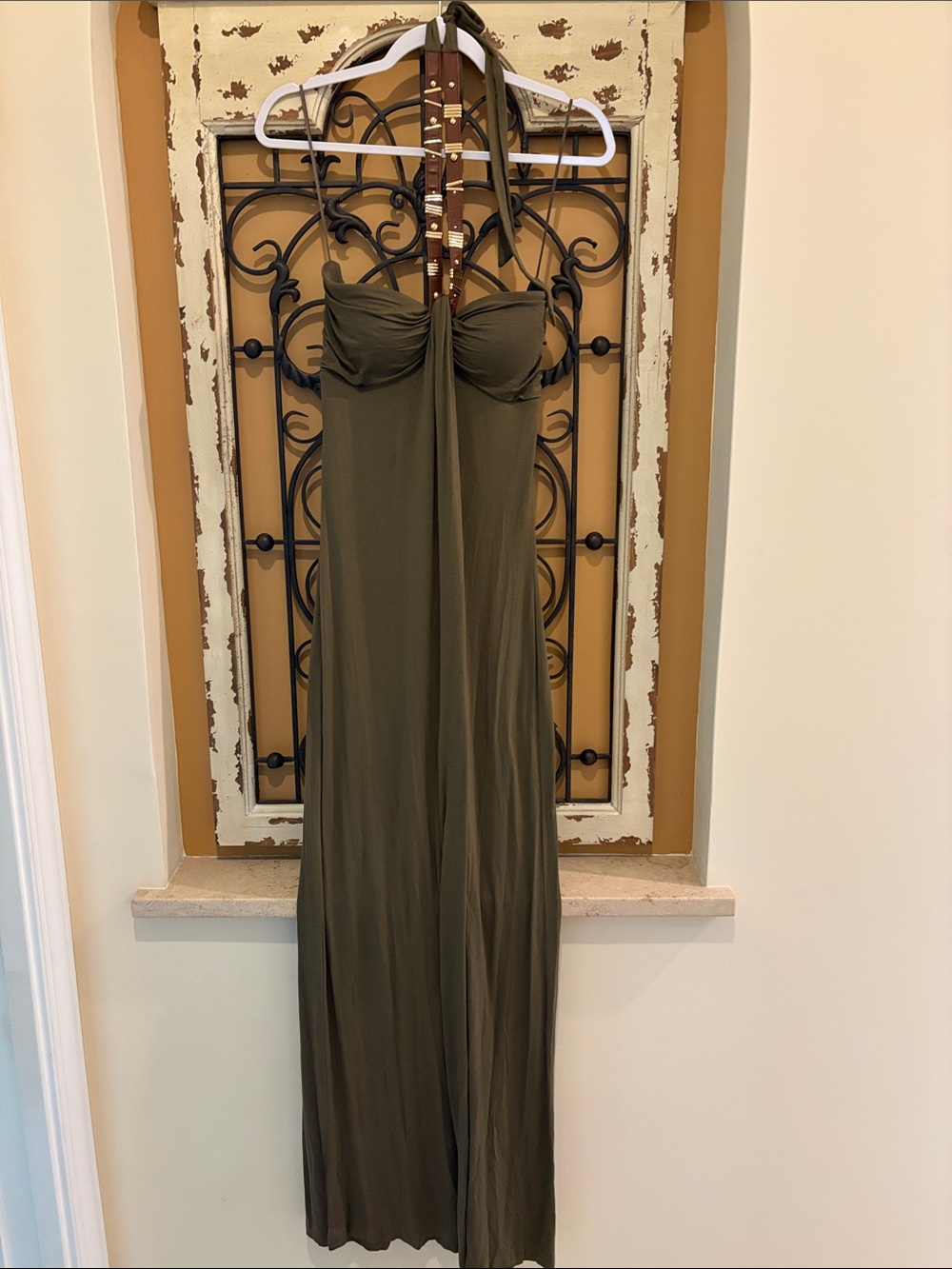Cache Olive Halter Maxi Dress